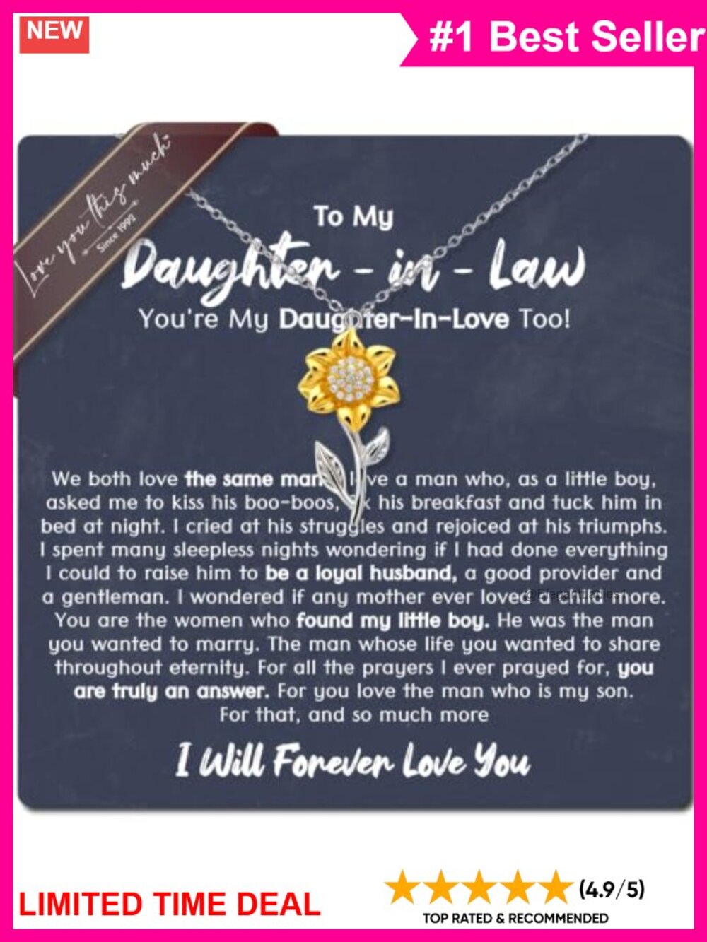 18k Gold Plated Sunflower Pendant Necklace Surgical Steel Adjustable Gift Box